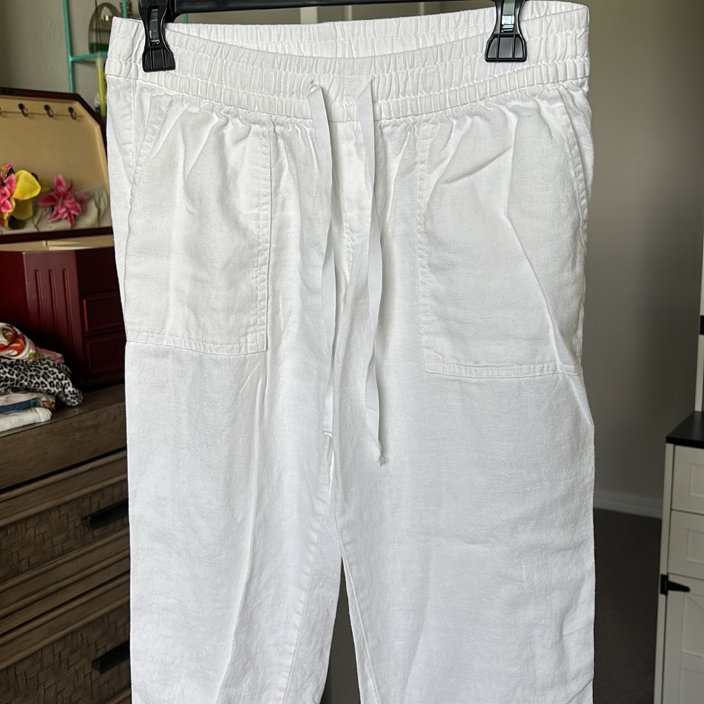 White Linen Drawstring Pants